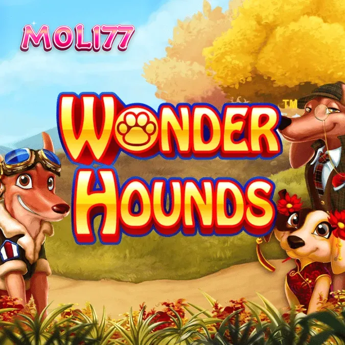 Tampilan layar permainan slot Wonder Hounds dengan tema anjing